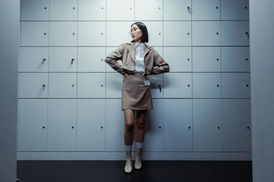 Outfit kerja sederhana dengan rok dan atasan netral